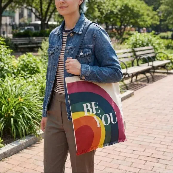 Be You Rainbow Pride Cotton Tote Bag | Embroidered LGBTQ+ Reusable Bag - Picture 3 of 8